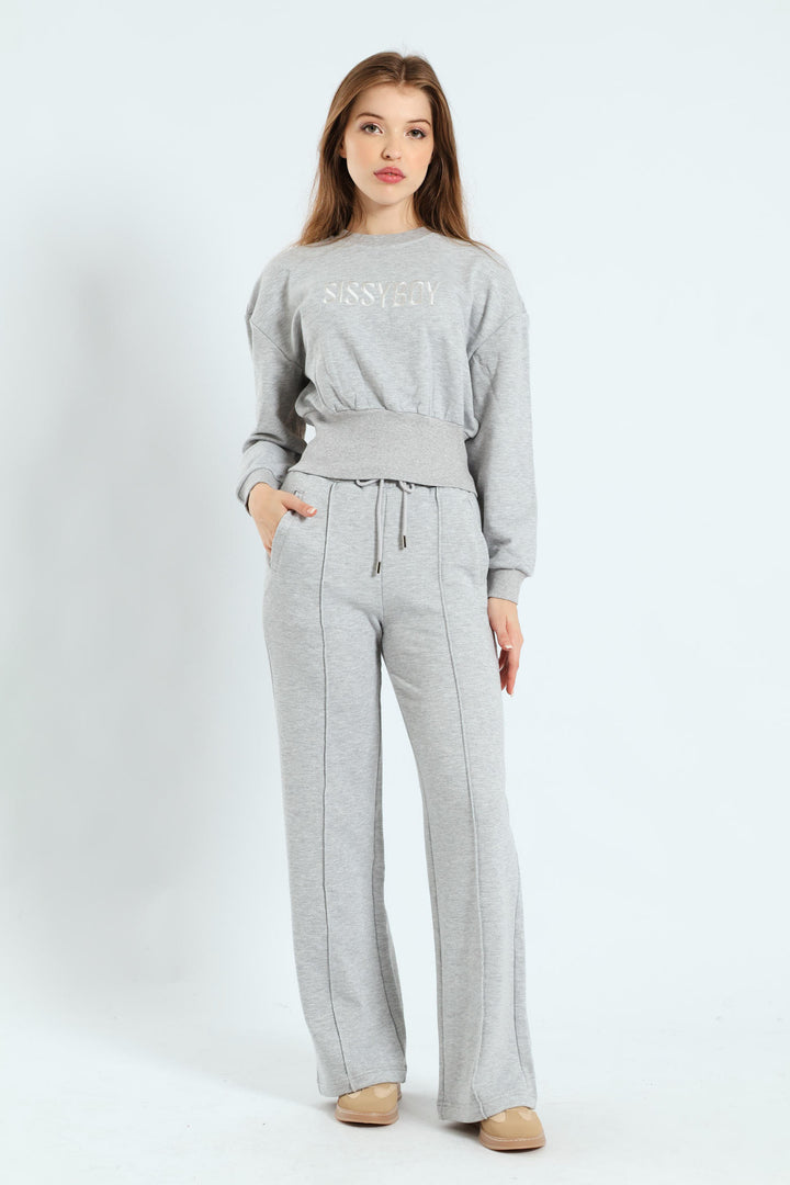 Glitter Fleece Sweat Top - Grey Melange