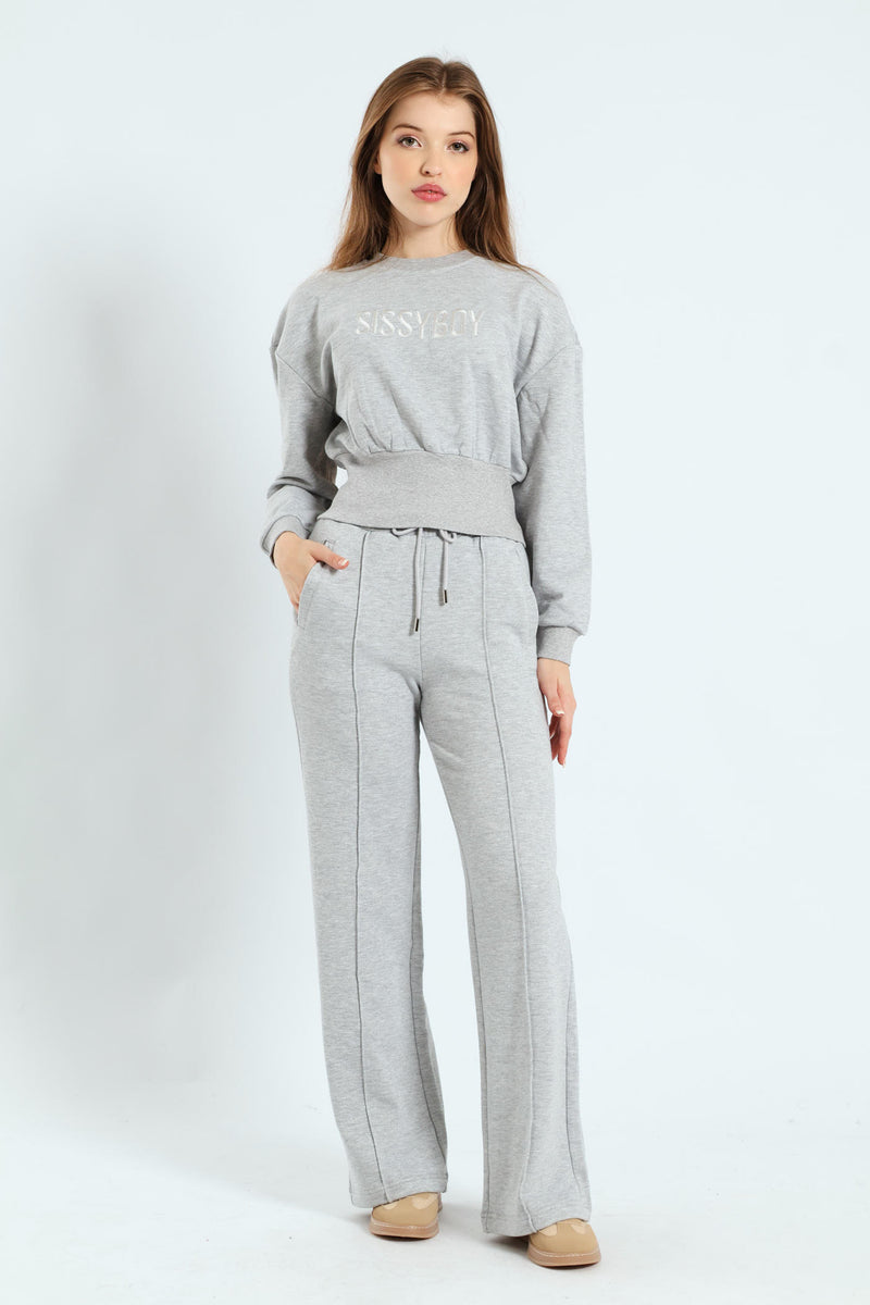 Glitter Fleece Sweat Top - Grey Melange