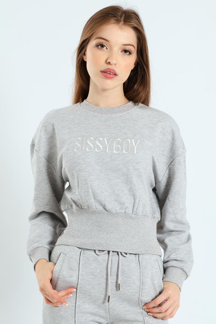 Glitter Fleece Sweat Top - Grey Melange