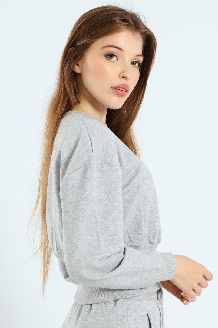 Glitter Fleece Sweat Top - Grey Melange
