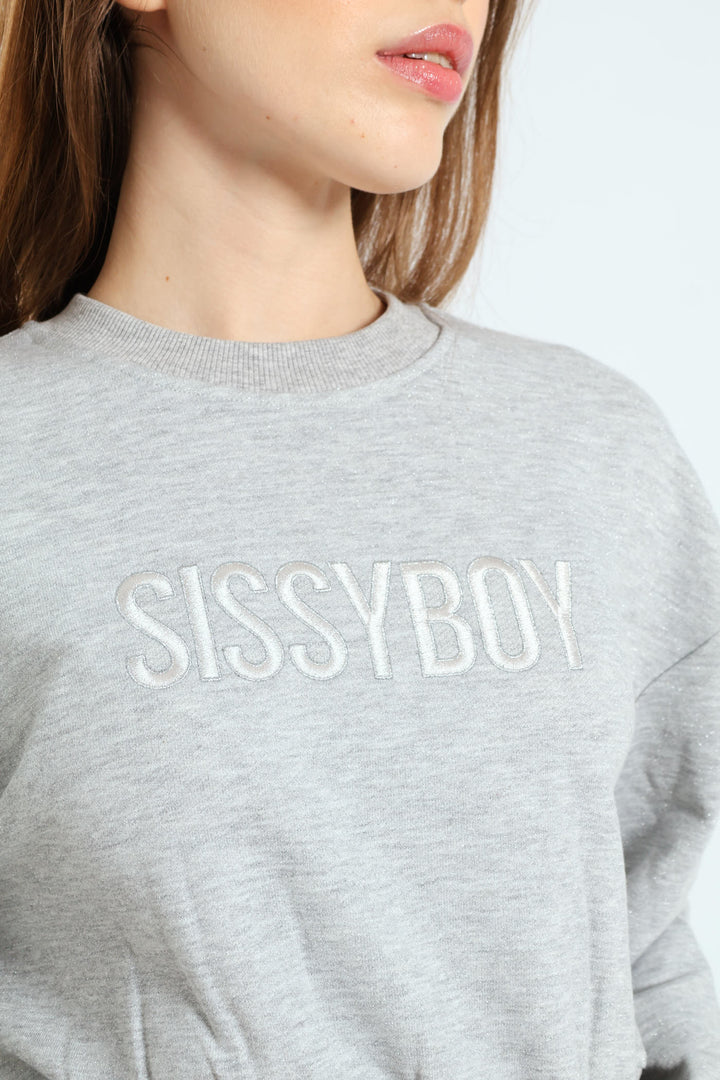 Glitter Fleece Sweat Top - Grey Melange