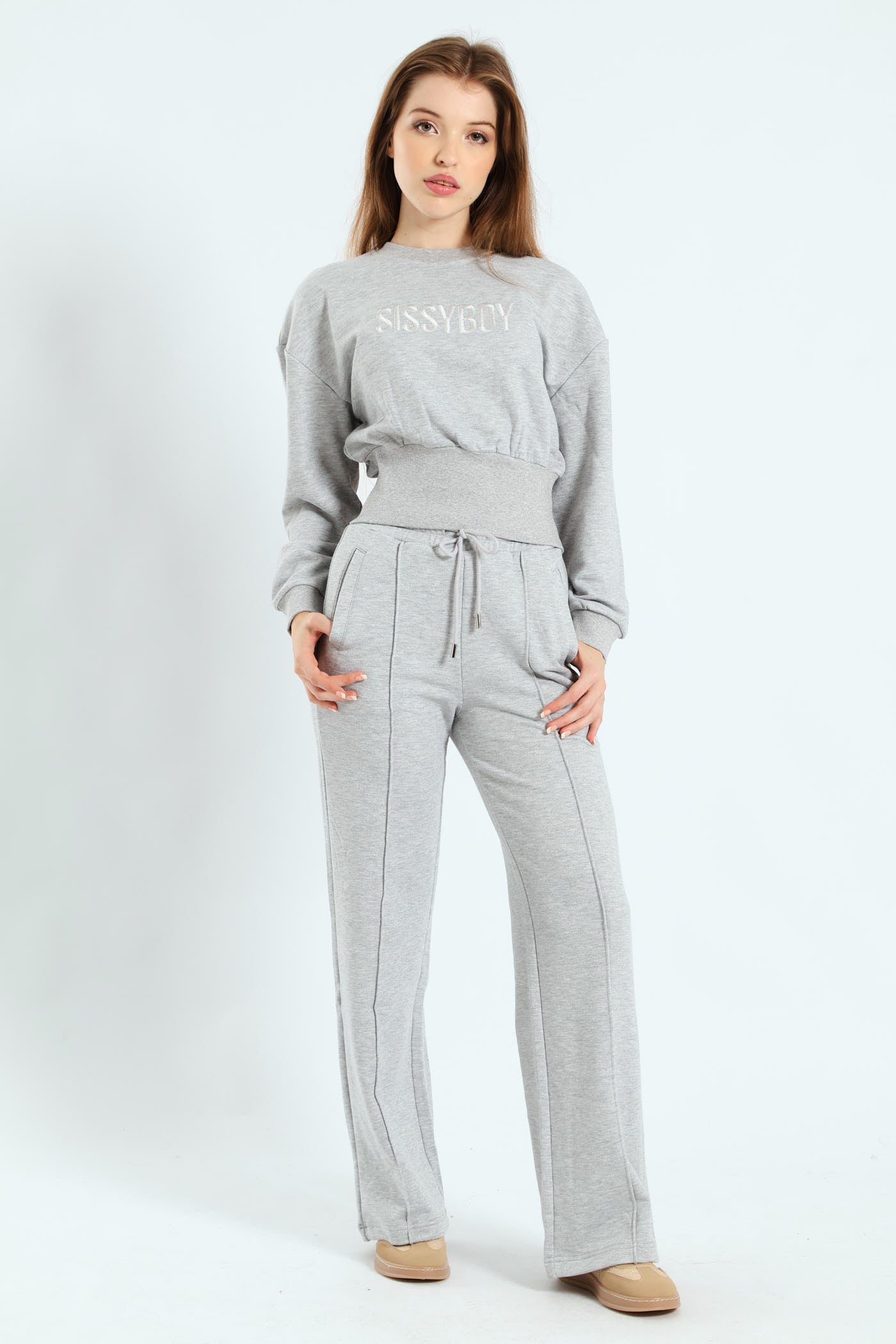 Ladies Glitter Fleece Wide Leg Sweatpants - Grey Melange – Edgars