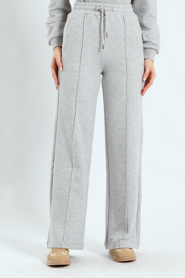 Glitter Fleece Wide Leg Sweatpants - Grey Melange