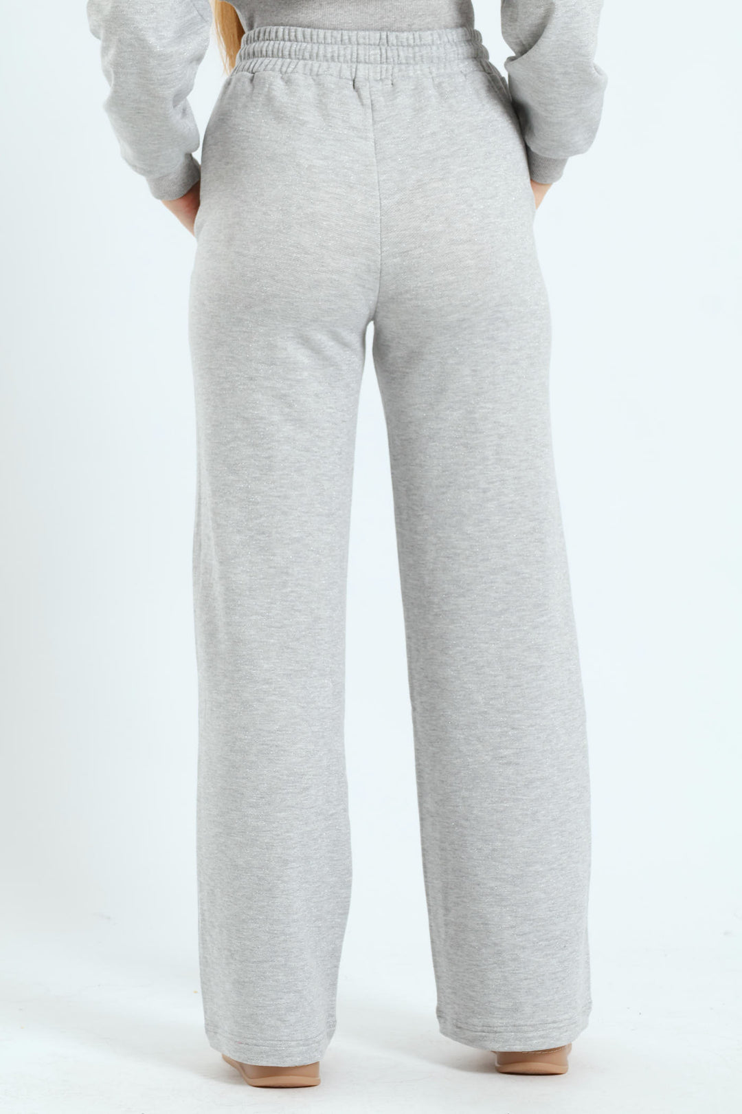 Glitter Fleece Wide Leg Sweatpants - Grey Melange