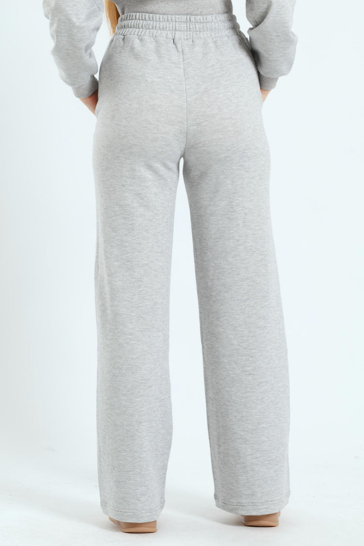 Glitter Fleece Wide Leg Sweatpants - Grey Melange