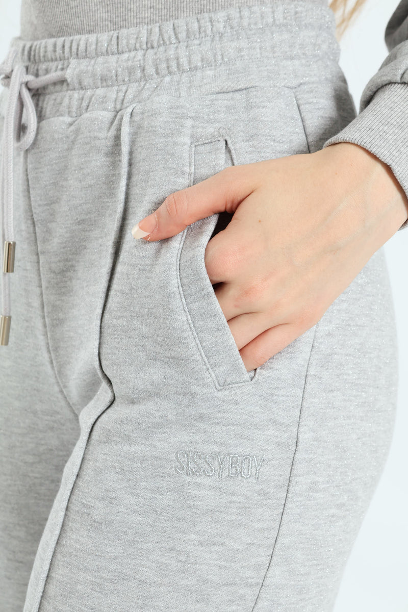 Glitter Fleece Wide Leg Sweatpants - Grey Melange