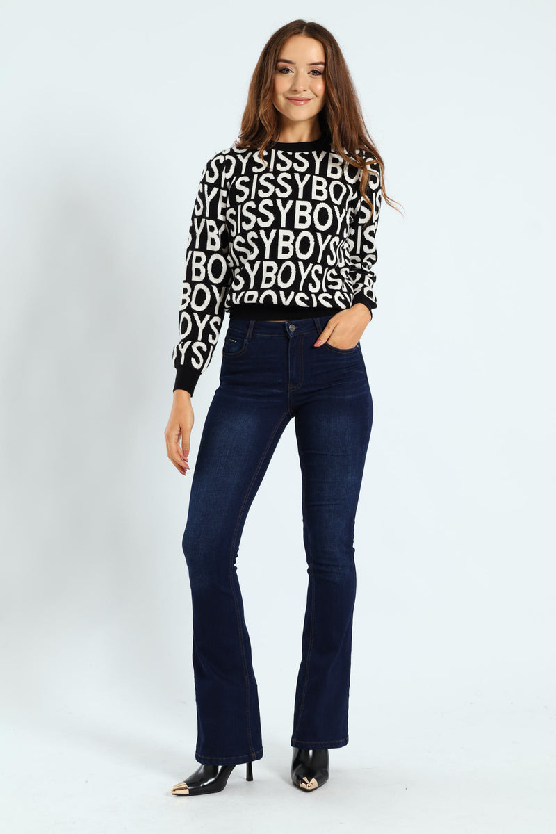 Contrasted Logo Knit Sweater - Black/White