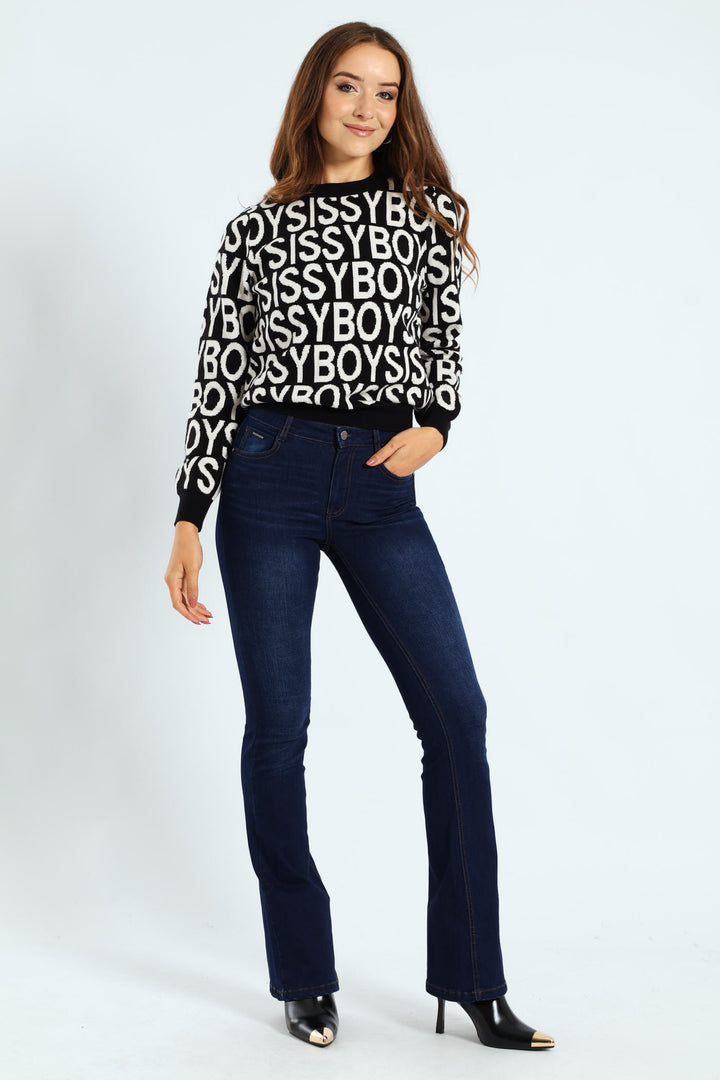 Bootleg Rinse Jeans With Slight Brushing - Dark Wash Ink