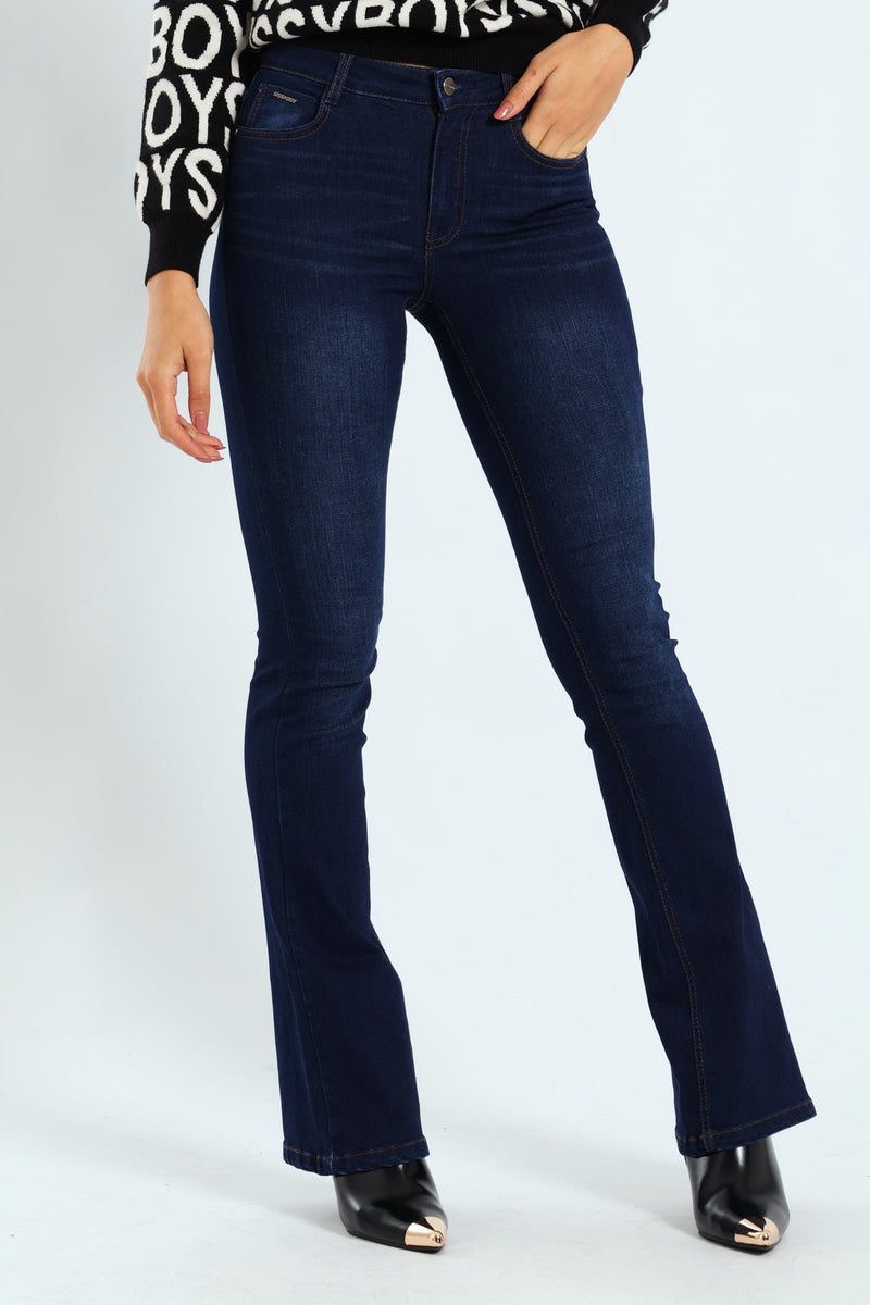 Bootleg Rinse Denim Jeans With Slight Brushing - Dark Wash Ink