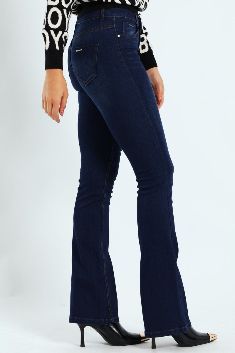 Bootleg Rinse Denim Jeans With Slight Brushing - Dark Wash Ink