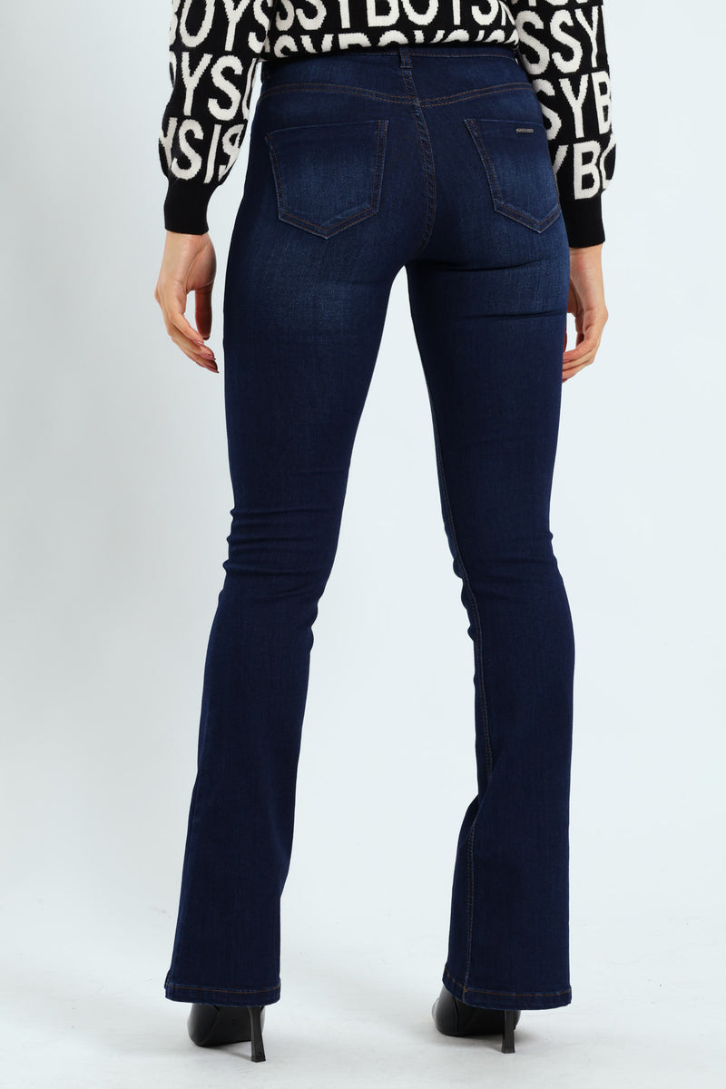 Bootleg Rinse Denim Jeans With Slight Brushing - Dark Wash Ink
