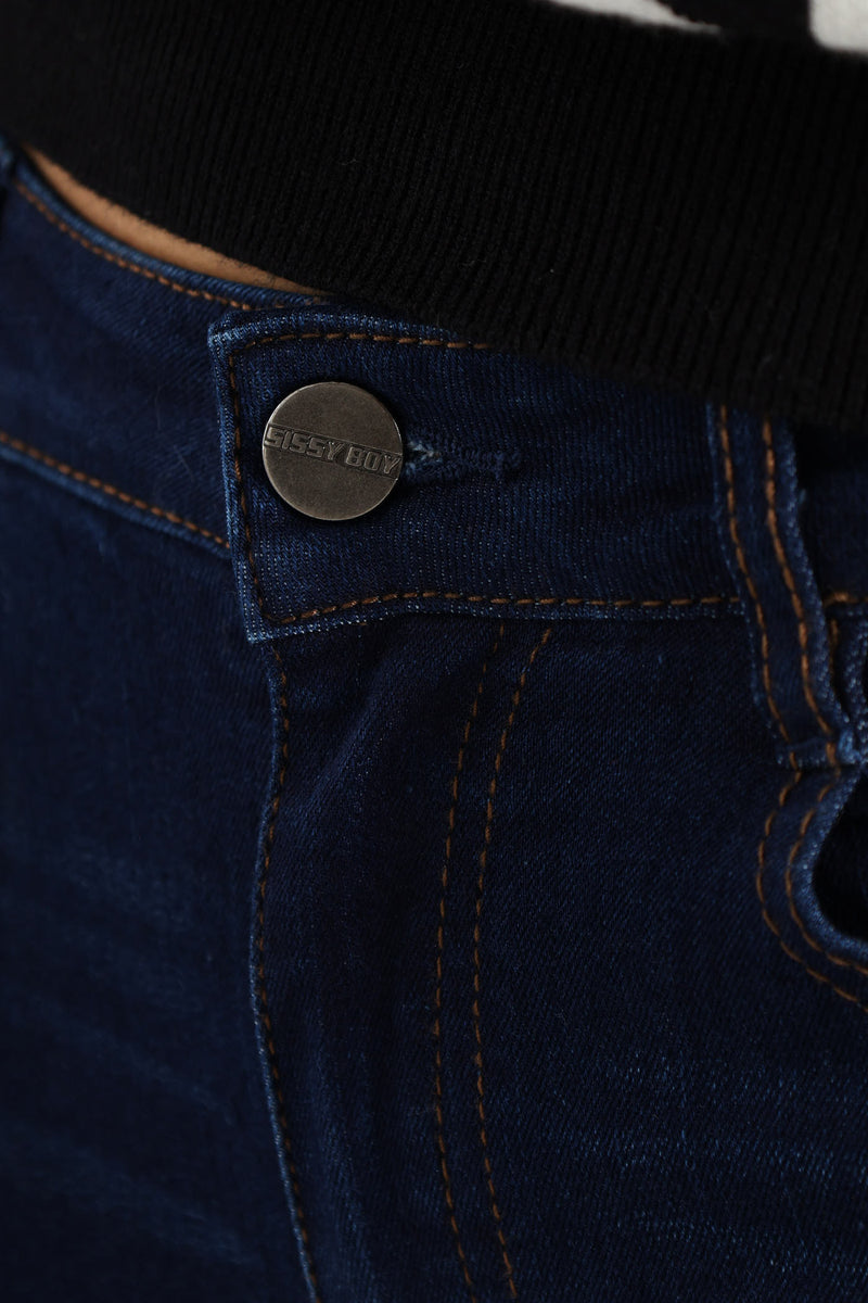 Bootleg Rinse Denim Jeans With Slight Brushing - Dark Wash Ink