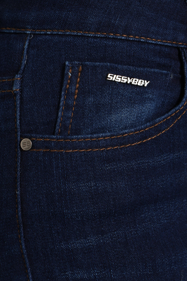 Bootleg Rinse Jeans With Slight Brushing - Dark Wash Ink
