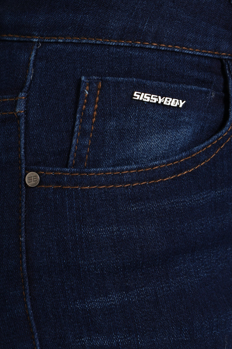 Bootleg Rinse Denim Jeans With Slight Brushing - Dark Wash Ink