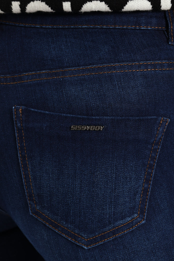 Bootleg Rinse Jeans With Slight Brushing - Dark Wash Ink