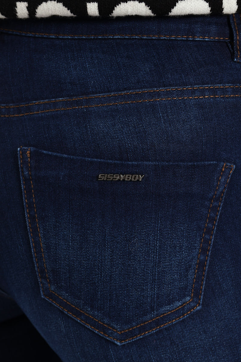 Bootleg Rinse Denim Jeans With Slight Brushing - Dark Wash Ink