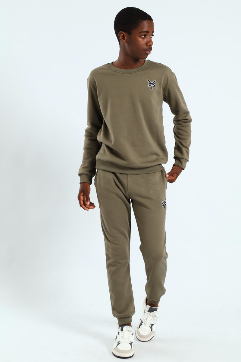 Boys Crew Fleece Top - Olive