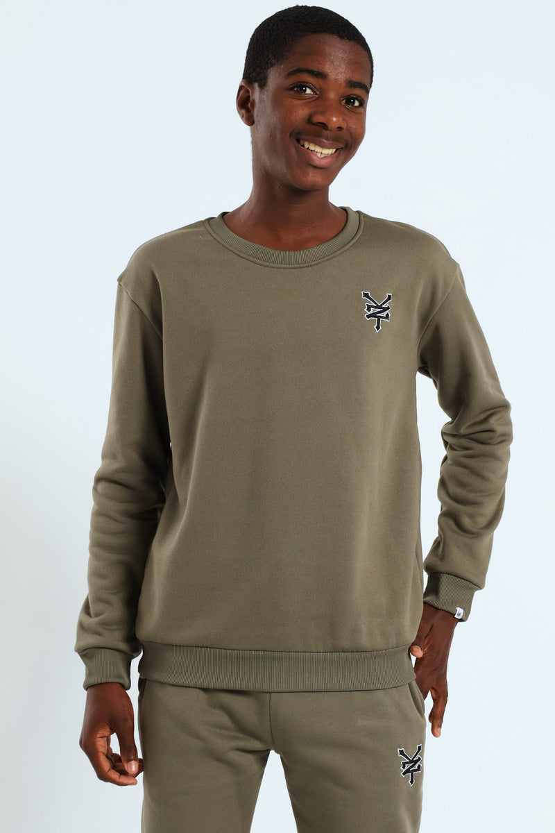 Boys Crew Fleece Top - Olive