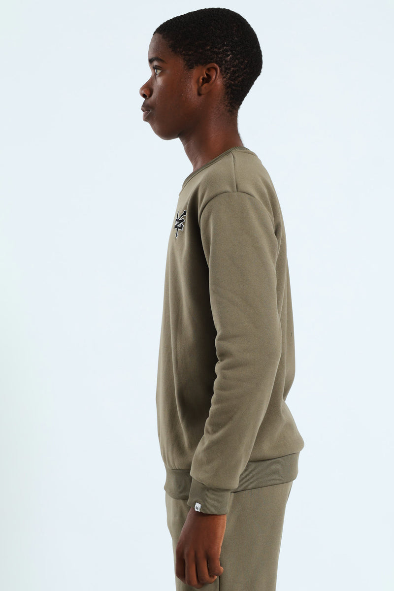 Boys Crew Fleece Top - Olive