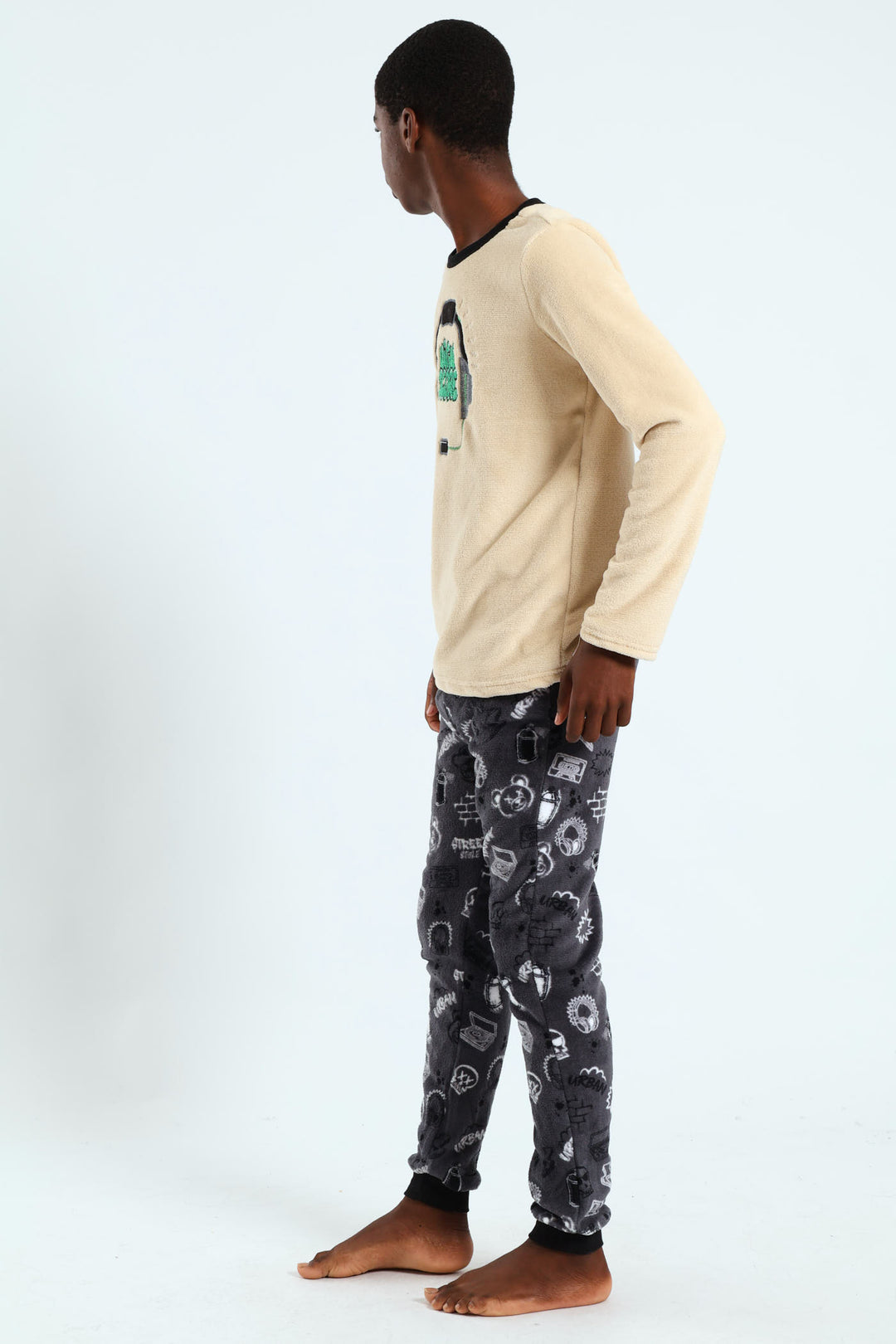 Boys Coral Fleece Graffiti Headsets Sleep Set - Nude