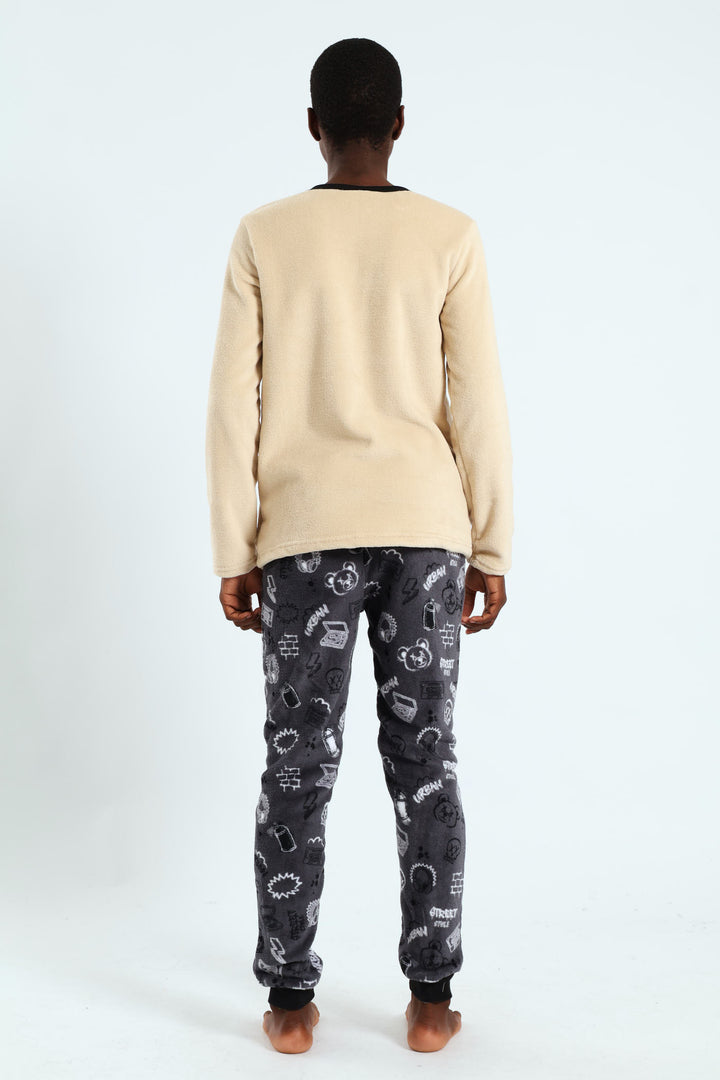 Boys Coral Fleece Graffiti Headsets Sleep Set - Nude