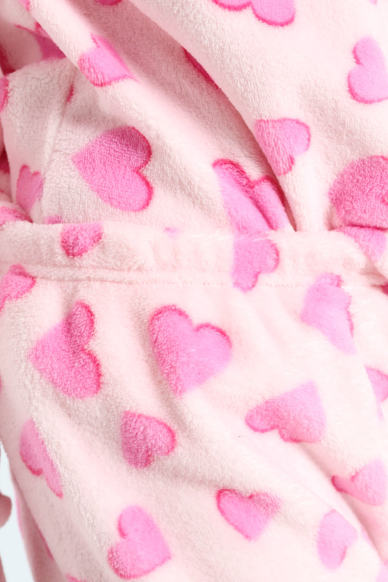 Girls Coral Fleece Strawberries & Hearts Sleep Set - Pink