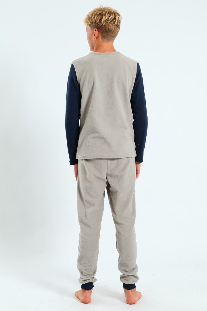 Boys Micro Fleece Bear Raglan Sleeve Sleep Set - Grey