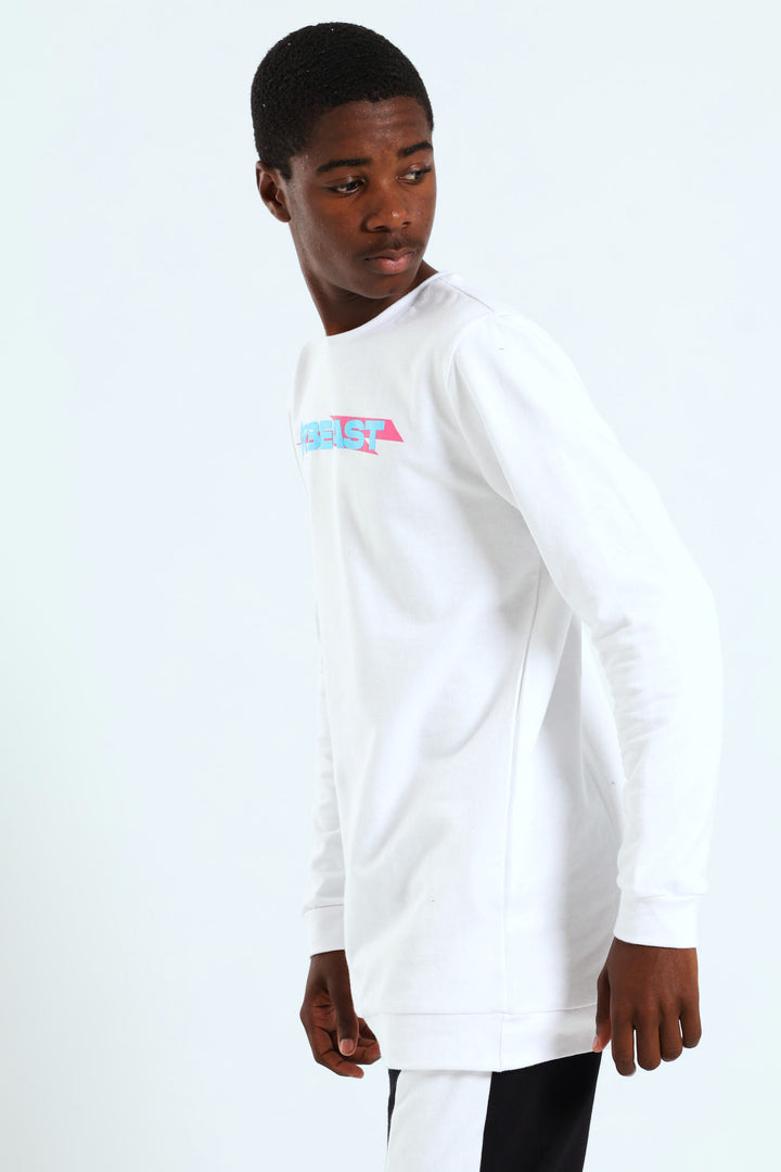 Boys Mr Beast Front & Back Crew Top - White