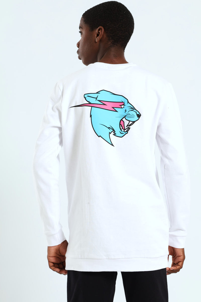 Boys Mr Beast Front & Back Crew Top - White