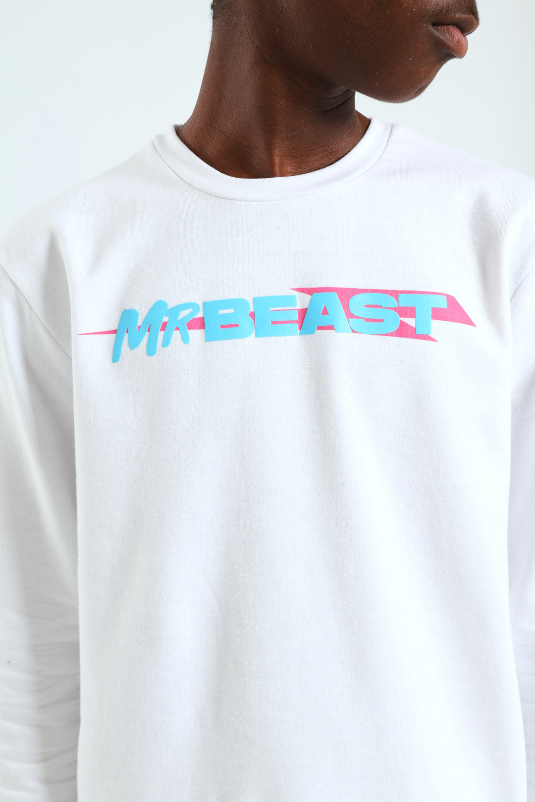 Boys Mr Beast Front & Back Crew Top - White
