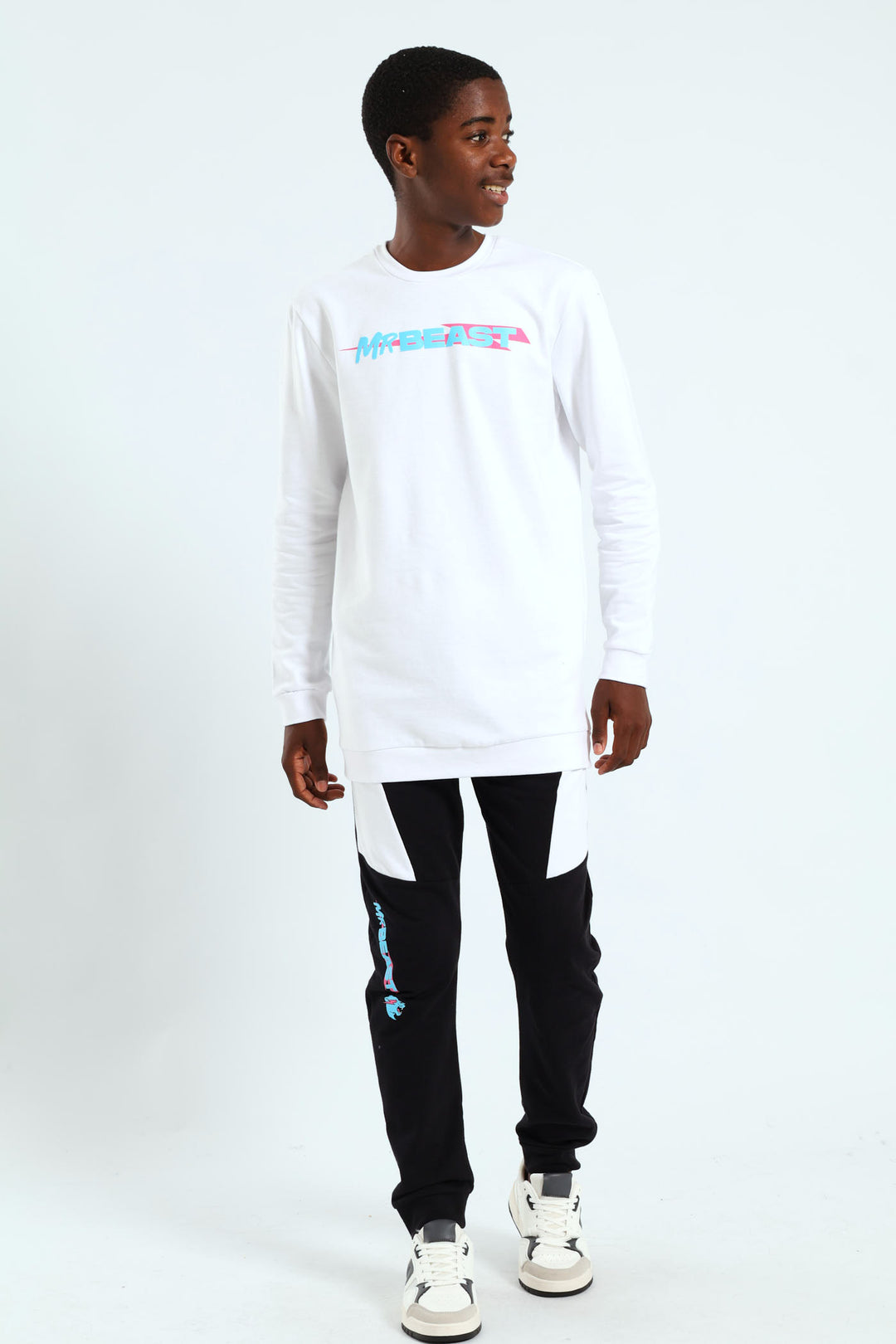 Boys Mr Beast Fleece Joggers - Black/White