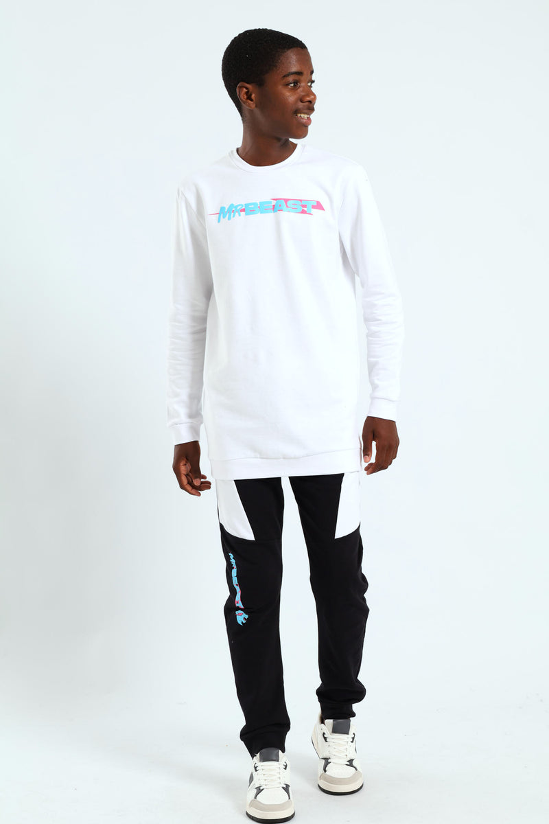 Boys Mr Beast Fleece Joggers - Black/White