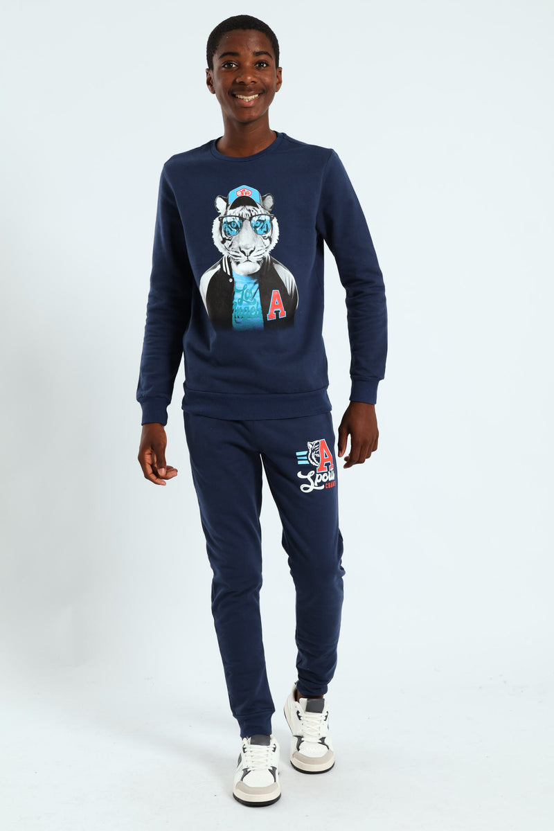 Boys Tiger Crew Top - Navy