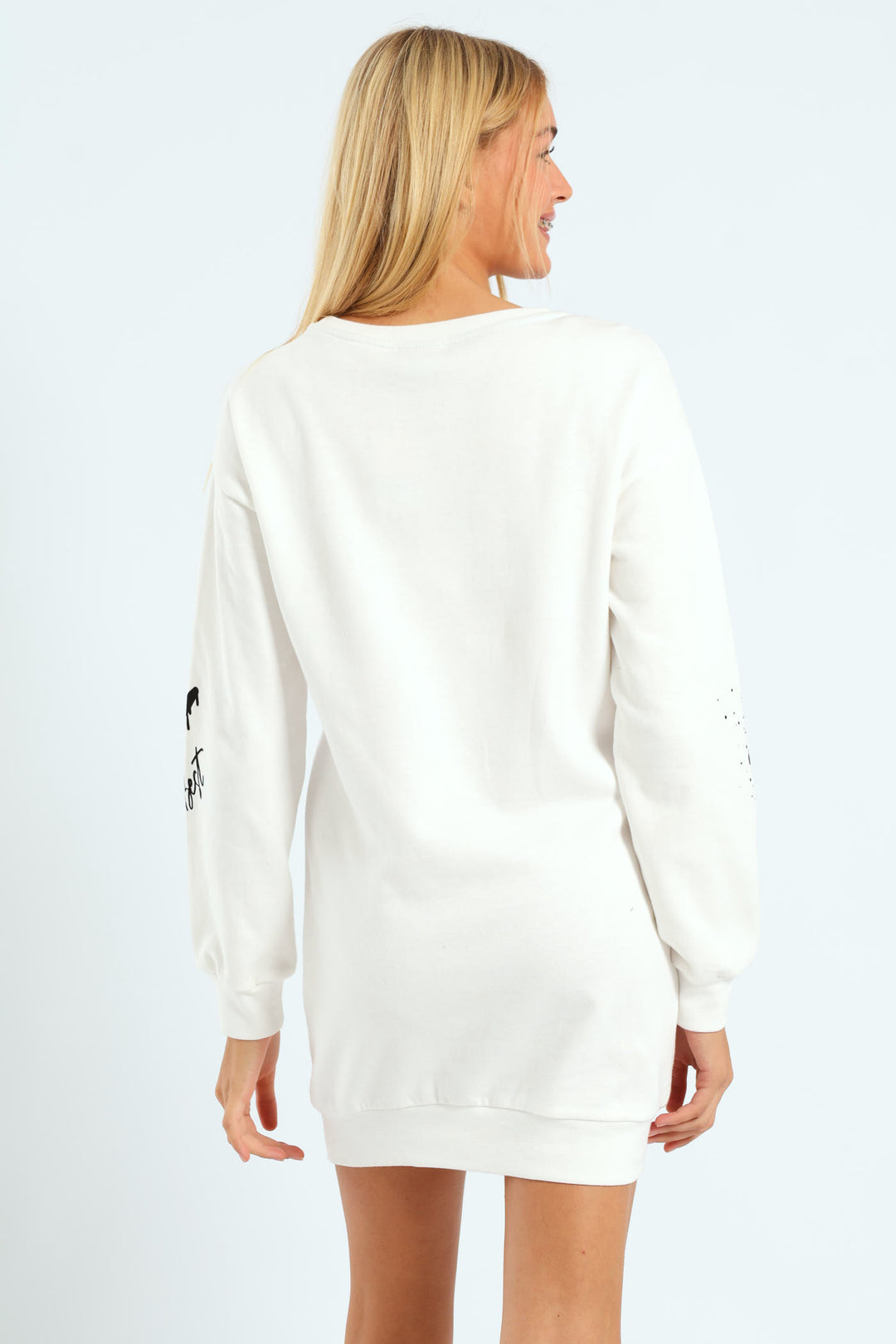 Girls Graffiti Fleece Hoodie Dress - Cream