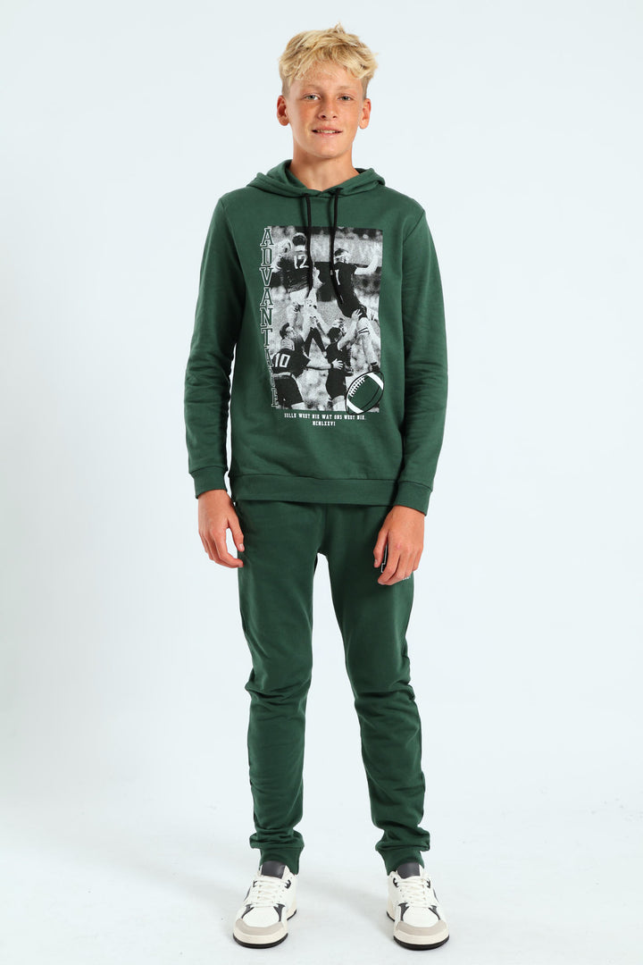 Boys Print Hoody - Green