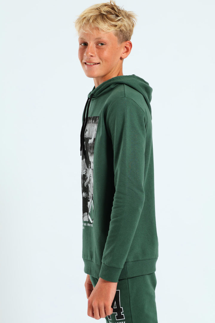 Boys Print Hoody - Green