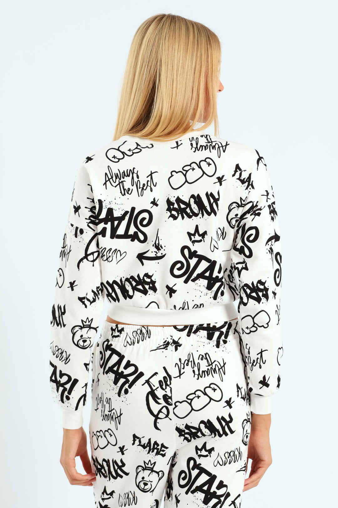 Girls Graffiti Crew Fleece Top - White