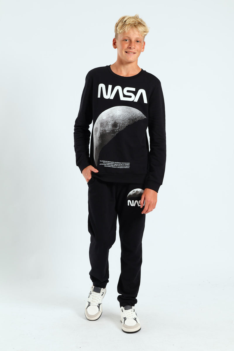 Boys Moon Fleece Crew Top - Black