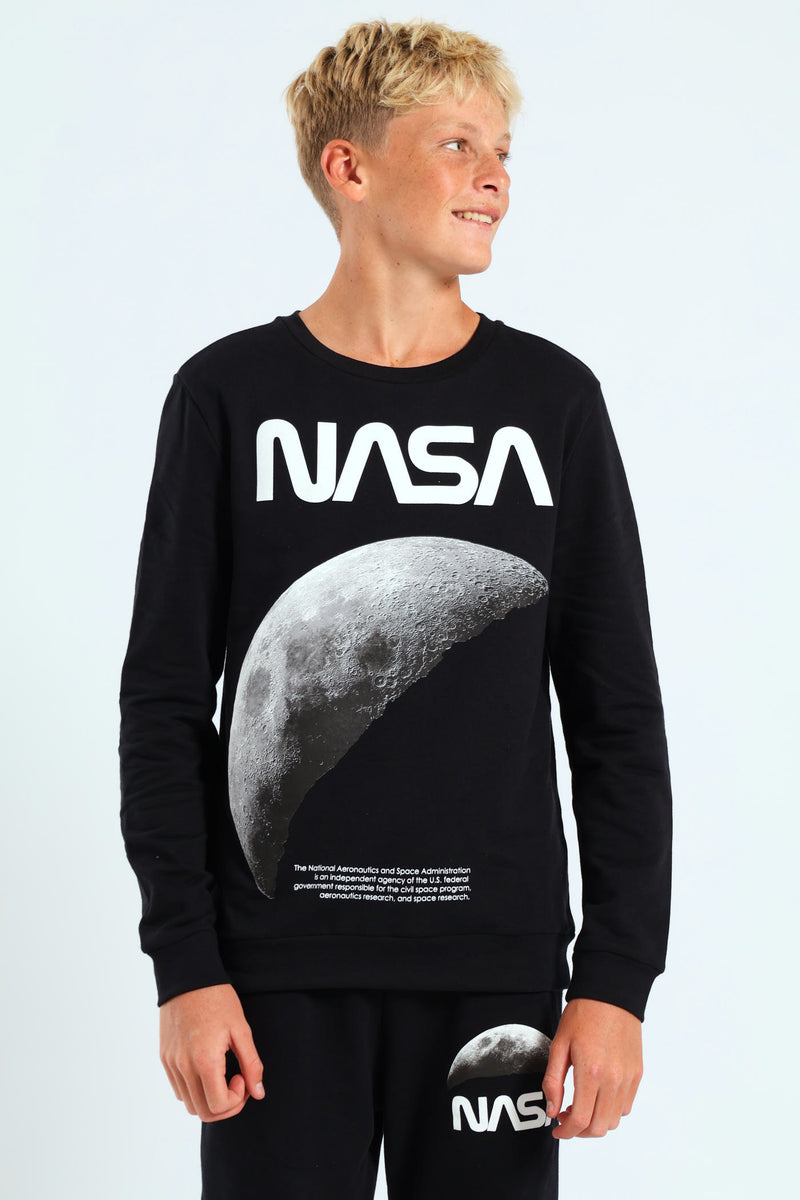 Boys Moon Fleece Crew Top - Black