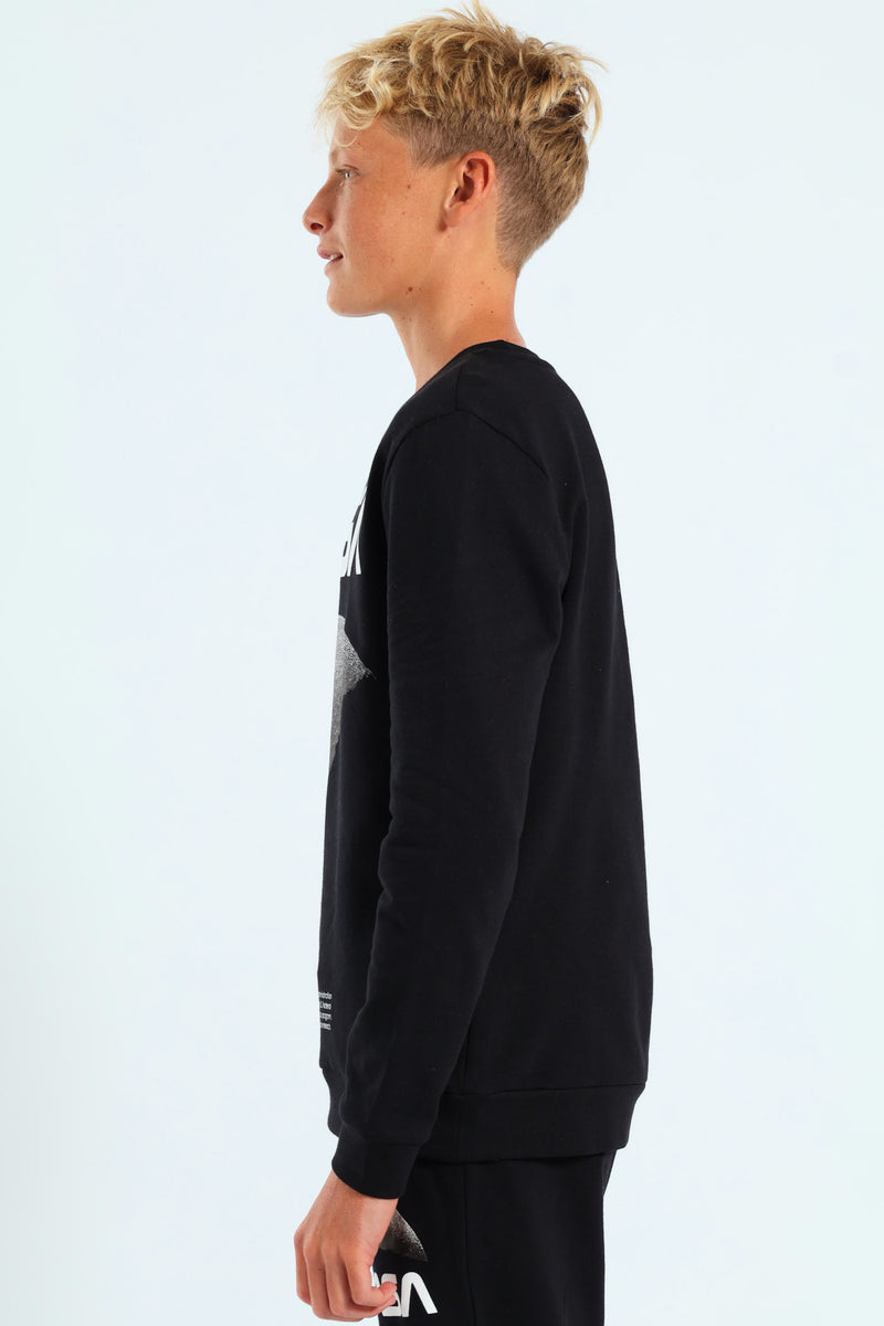 Boys Moon Fleece Crew Top - Black