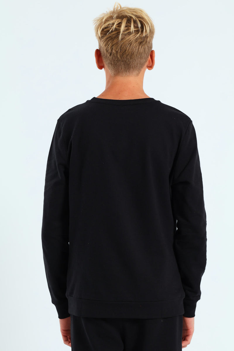 Boys Moon Fleece Crew Top - Black