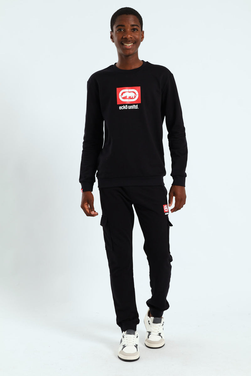 Boys Crew Fleece Top - Black/Red