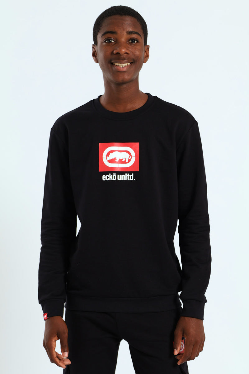 Boys Crew Fleece Top - Black/Red