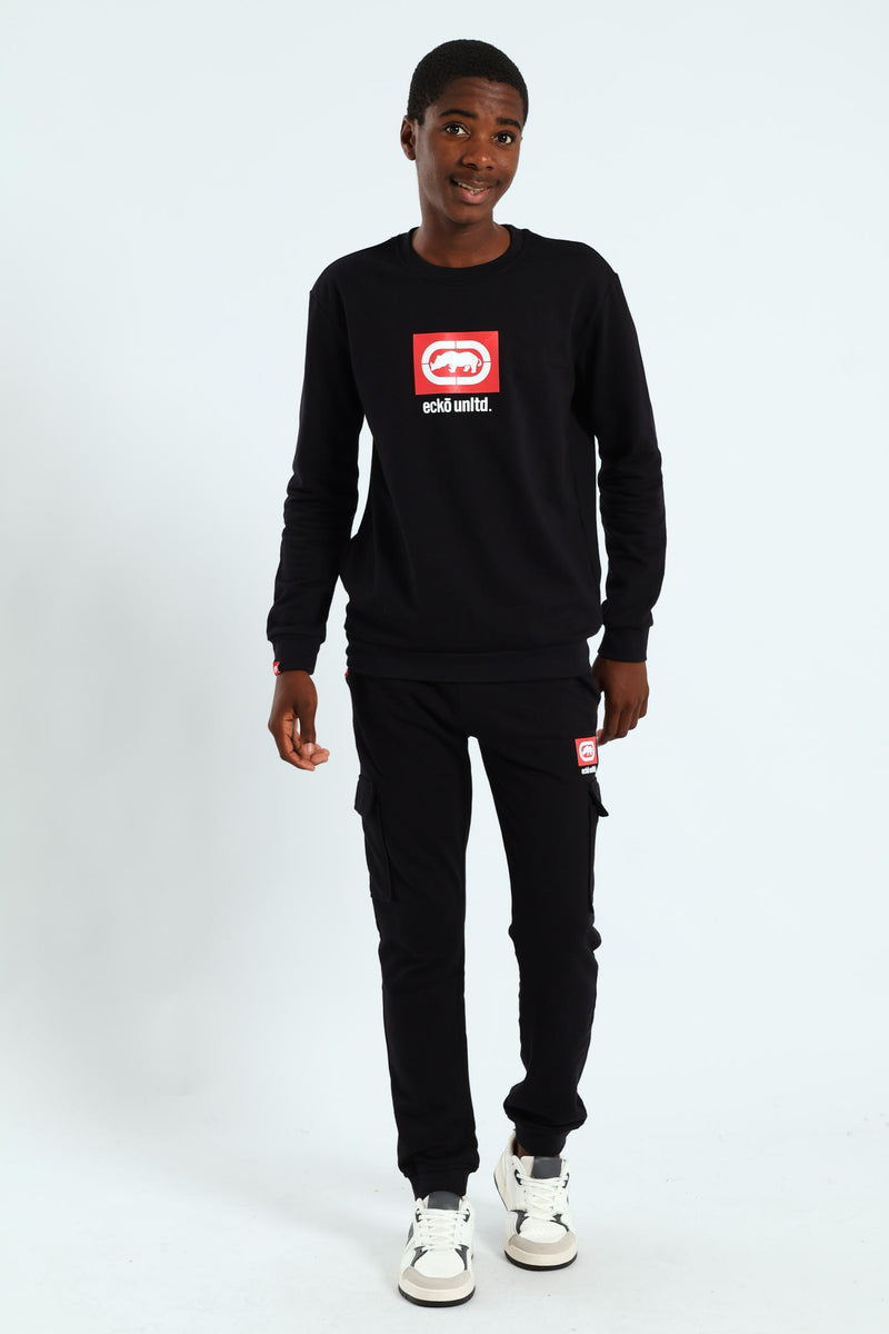 Boys Fleece Cargo Jogger - Black/Red