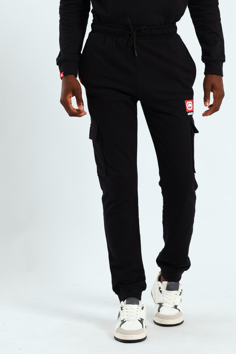 Boys Fleece Cargo Jogger - Black/Red
