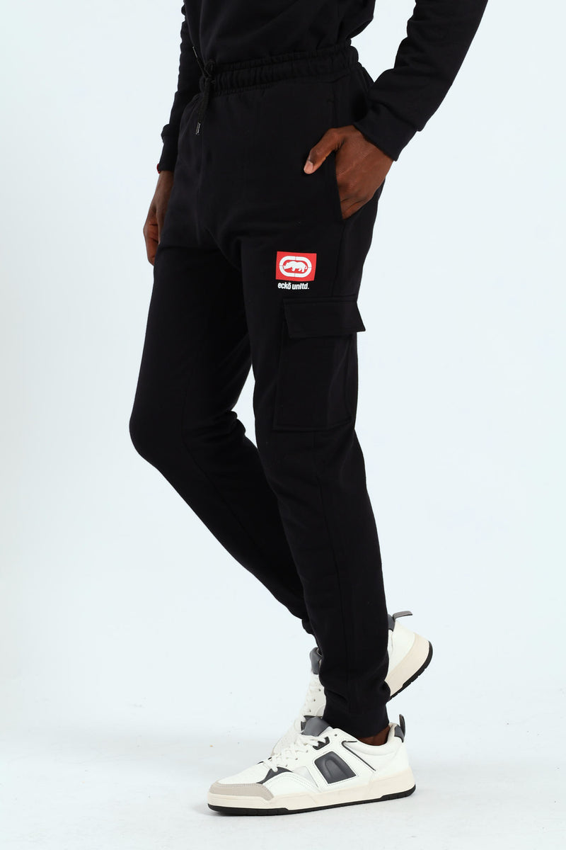 Boys Fleece Cargo Jogger - Black/Red