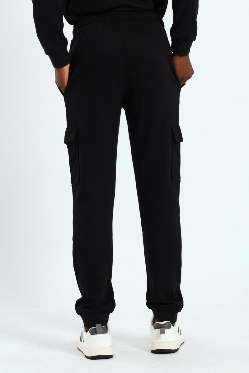 Boys Fleece Cargo Jogger - Black/Red