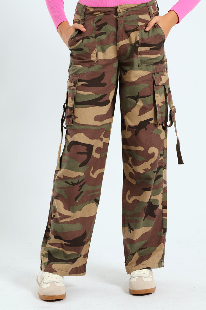 Girls Twill Cargo Pants - Camo