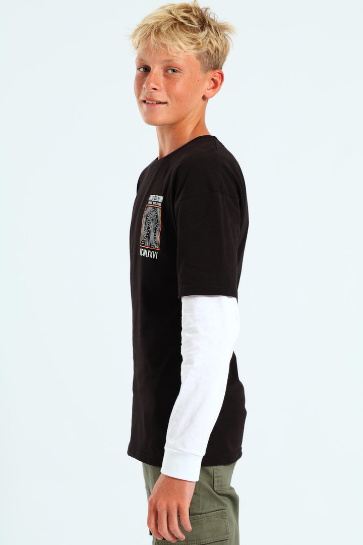 Boys Twofer Front & Back Tee - Black/White