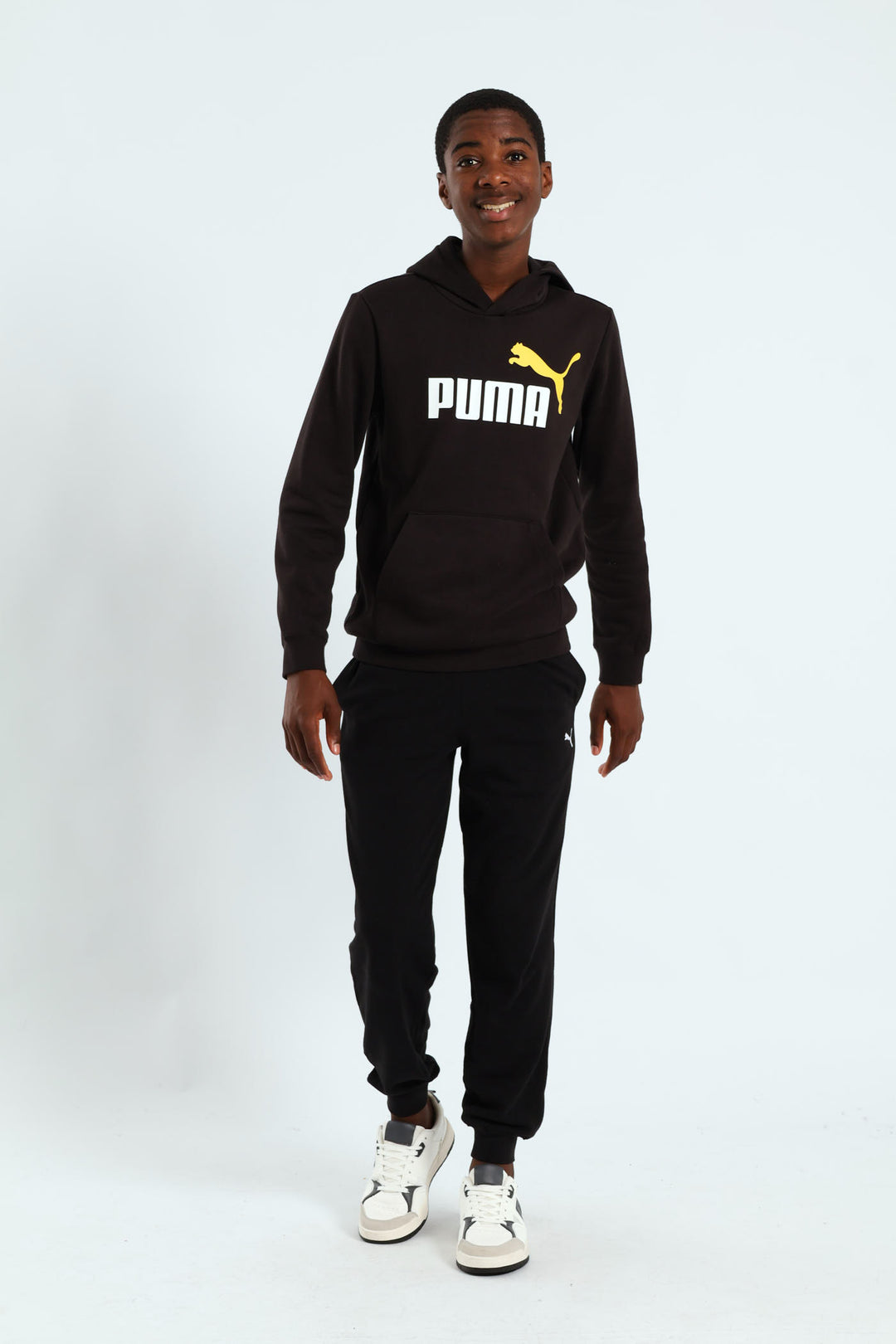 Boys Essential 2 Tone No.1 Logo Fleece Hoodie - Black/Yellow